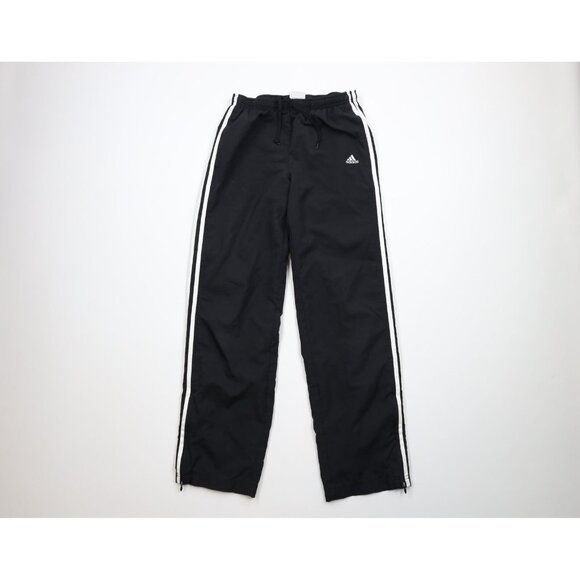 Vintage Adidas Womens Size Small Spell Out Striped Flared Wide Leg Pants Black - Picture 1 of 13